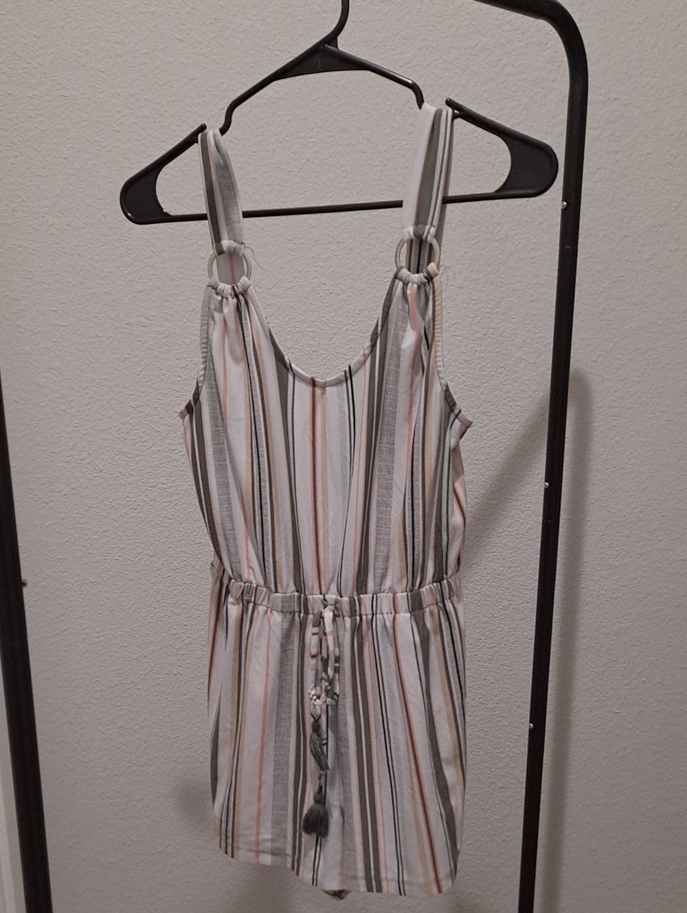 Kids White and Gray Striped Romper with Pink Accents